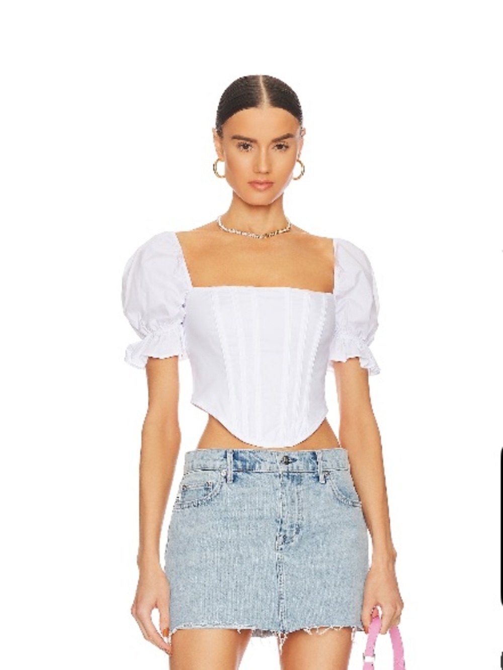 White Puff-Sleeve Corset Top by